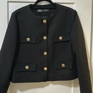 NWOT never worn Zara black tweed jacket size large